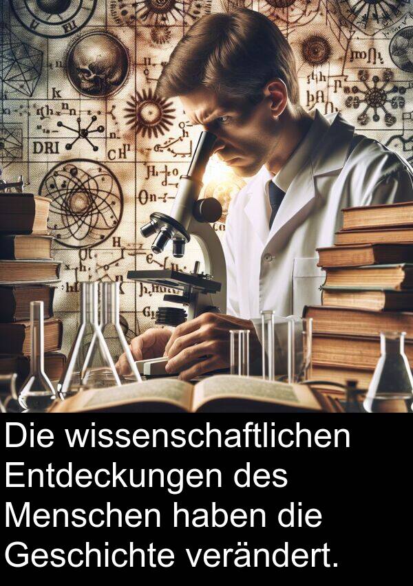 wissenschaftlichen: Die wissenschaftlichen Entdeckungen des Menschen haben die Geschichte verändert.