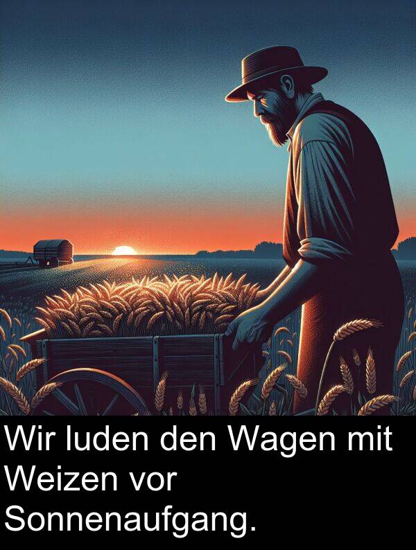 Wagen: Wir luden den Wagen mit Weizen vor Sonnenaufgang.