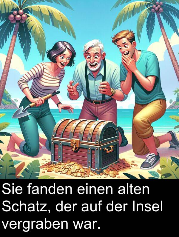 fanden: Sie fanden einen alten Schatz, der auf der Insel vergraben war.