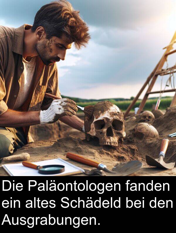 fanden: Die Paläontologen fanden ein altes Schädeld bei den Ausgrabungen.