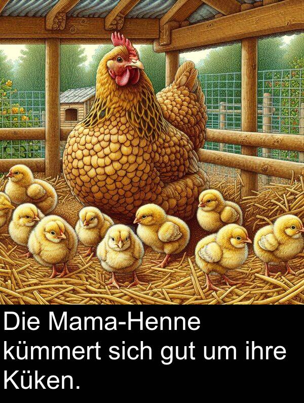 ihre: Die Mama-Henne kümmert sich gut um ihre Küken.