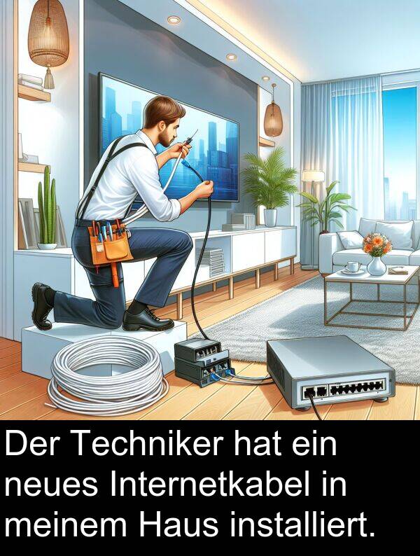 Techniker: Der Techniker hat ein neues Internetkabel in meinem Haus installiert.