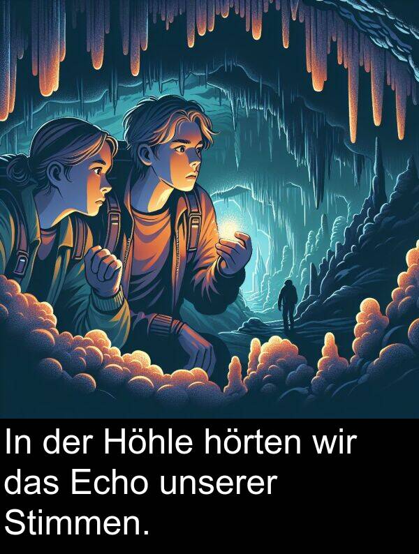 wir: In der Höhle hörten wir das Echo unserer Stimmen.