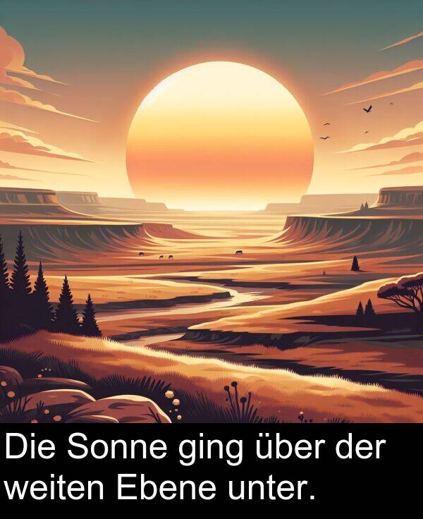 unter: Die Sonne ging über der weiten Ebene unter.