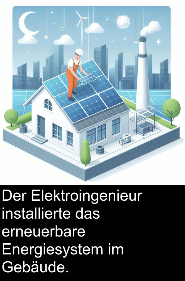 installierte: Der Elektroingenieur installierte das erneuerbare Energiesystem im Gebäude.