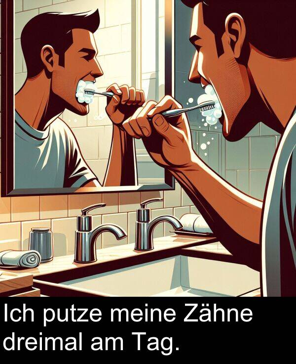 dreimal: Ich putze meine Zähne dreimal am Tag.