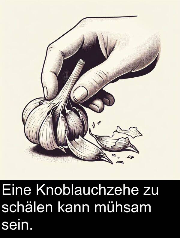 schälen: Eine Knoblauchzehe zu schälen kann mühsam sein.