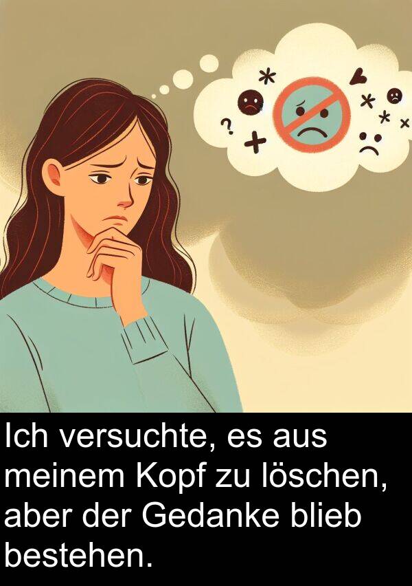 löschen: Ich versuchte, es aus meinem Kopf zu löschen, aber der Gedanke blieb bestehen.