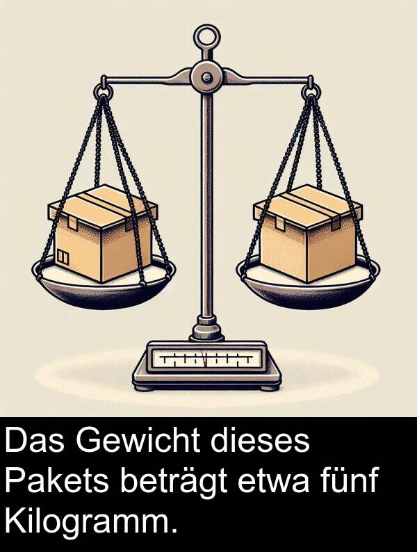 dieses: Das Gewicht dieses Pakets beträgt etwa fünf Kilogramm.