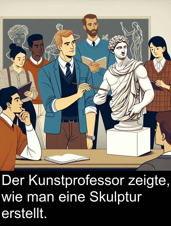 man: Der Kunstprofessor zeigte, wie man eine Skulptur erstellt.