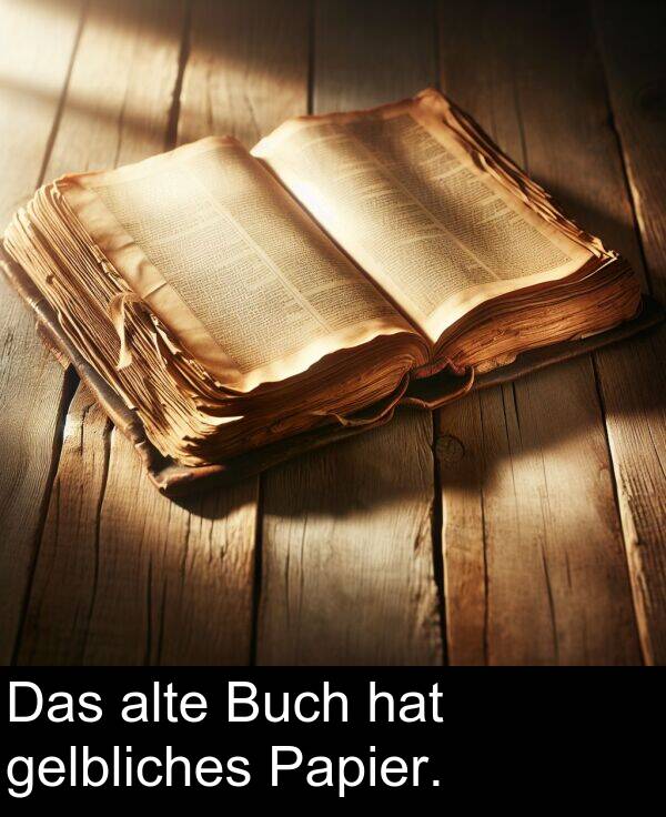 Das: Das alte Buch hat gelbliches Papier.