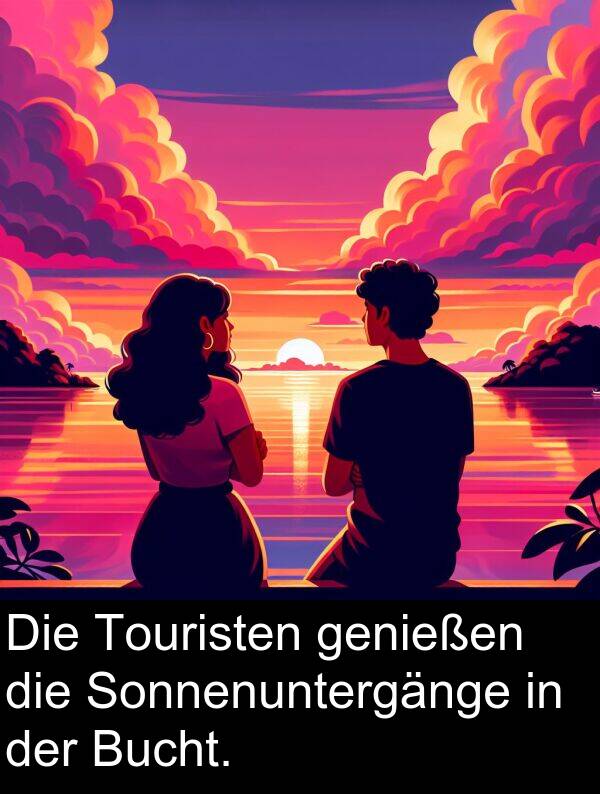 Sonnenuntergänge: Die Touristen genießen die Sonnenuntergänge in der Bucht.