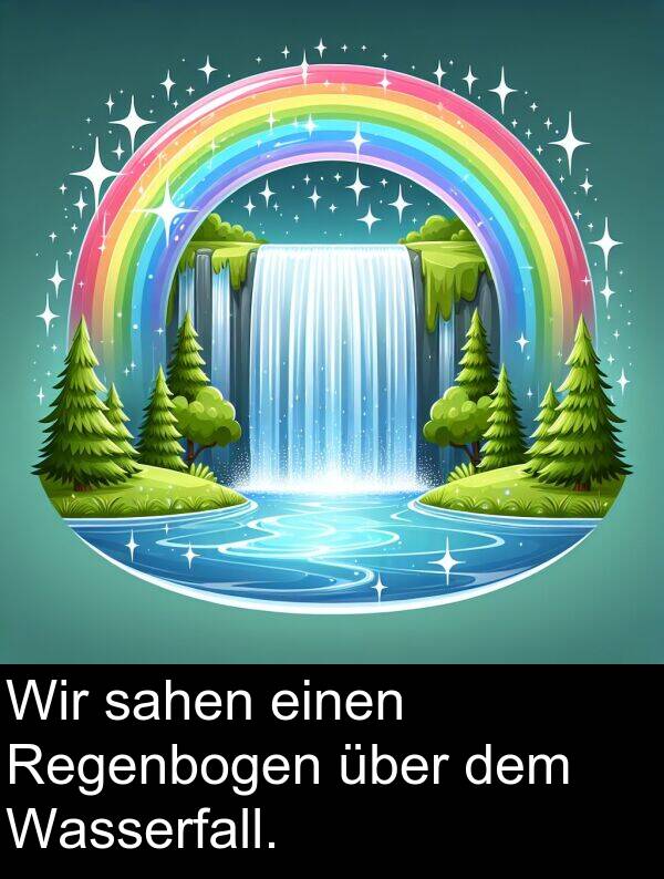 Wir: Wir sahen einen Regenbogen über dem Wasserfall.
