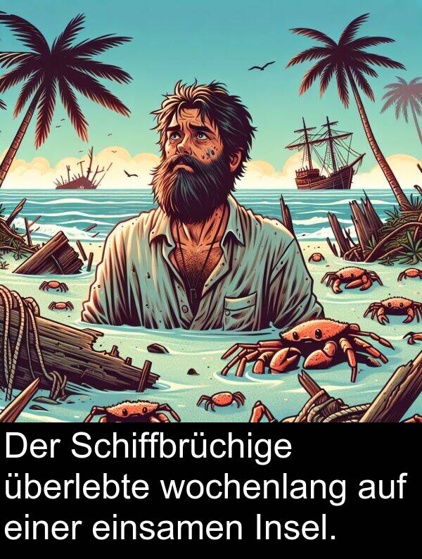 wochenlang: Der Schiffbrüchige überlebte wochenlang auf einer einsamen Insel.
