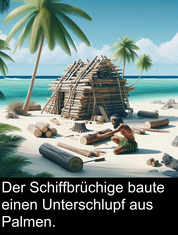 Unterschlupf: Der Schiffbrüchige baute einen Unterschlupf aus Palmen.
