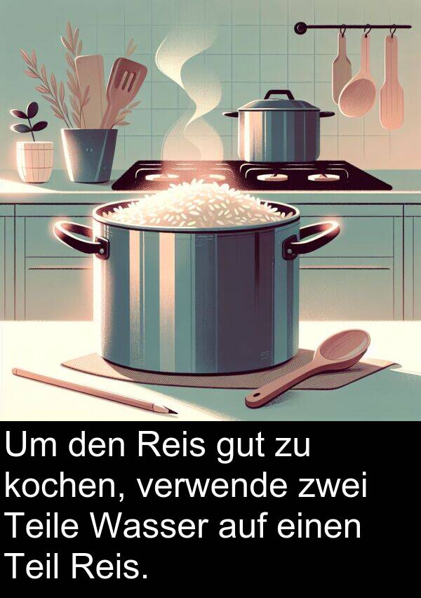 zwei: Um den Reis gut zu kochen, verwende zwei Teile Wasser auf einen Teil Reis.