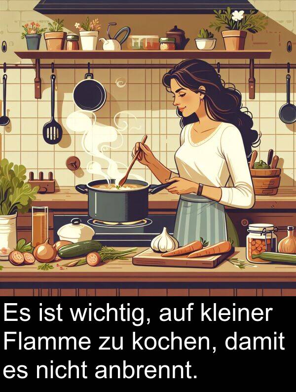 Flamme: Es ist wichtig, auf kleiner Flamme zu kochen, damit es nicht anbrennt.