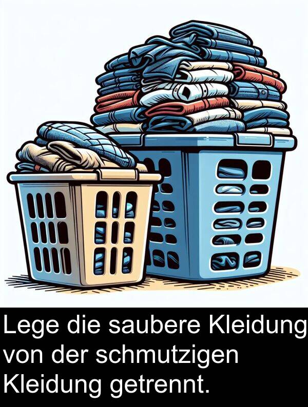 getrennt: Lege die saubere Kleidung von der schmutzigen Kleidung getrennt.