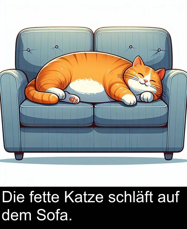 Die: Die fette Katze schläft auf dem Sofa.