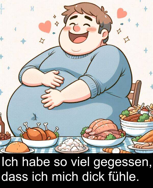 dass: Ich habe so viel gegessen, dass ich mich dick fühle.
