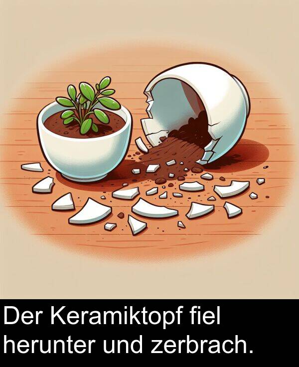 fiel: Der Keramiktopf fiel herunter und zerbrach.