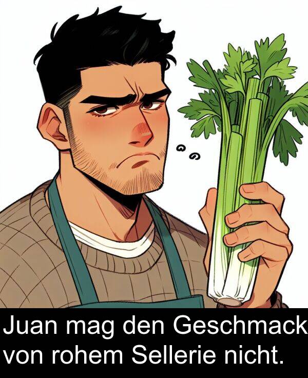 Sellerie: Juan mag den Geschmack von rohem Sellerie nicht.