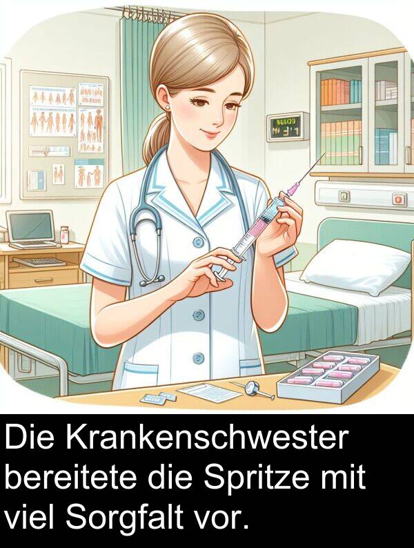 Sorgfalt: Die Krankenschwester bereitete die Spritze mit viel Sorgfalt vor.