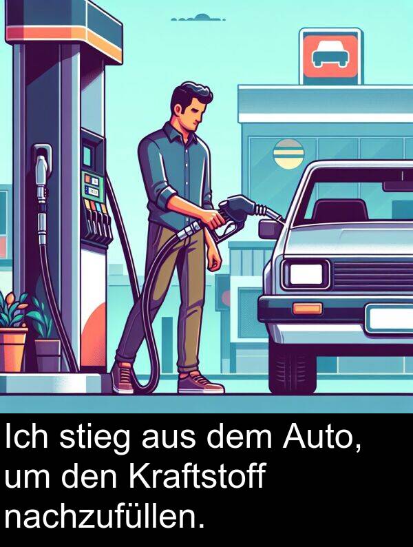 nachzufüllen: Ich stieg aus dem Auto, um den Kraftstoff nachzufüllen.