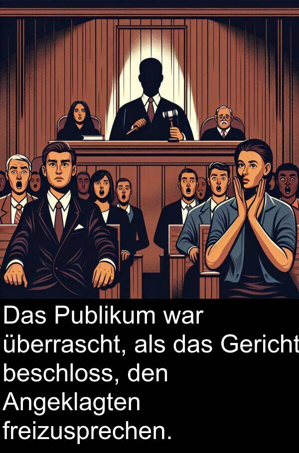 freizusprechen: Das Publikum war überrascht, als das Gericht beschloss, den Angeklagten freizusprechen.