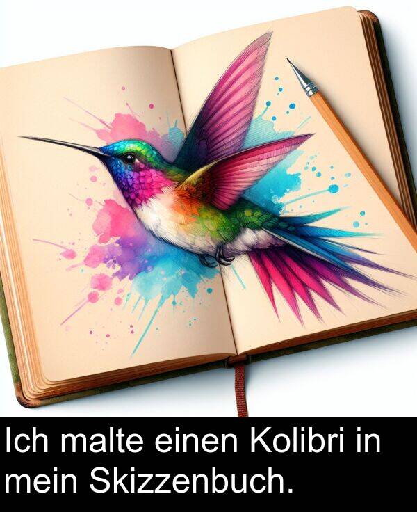 malte: Ich malte einen Kolibri in mein Skizzenbuch.