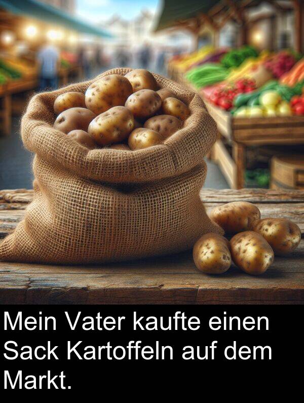 dem: Mein Vater kaufte einen Sack Kartoffeln auf dem Markt.