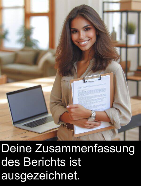 Deine: Deine Zusammenfassung des Berichts ist ausgezeichnet.