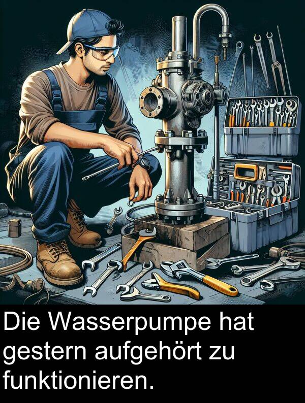 funktionieren: Die Wasserpumpe hat gestern aufgehört zu funktionieren.