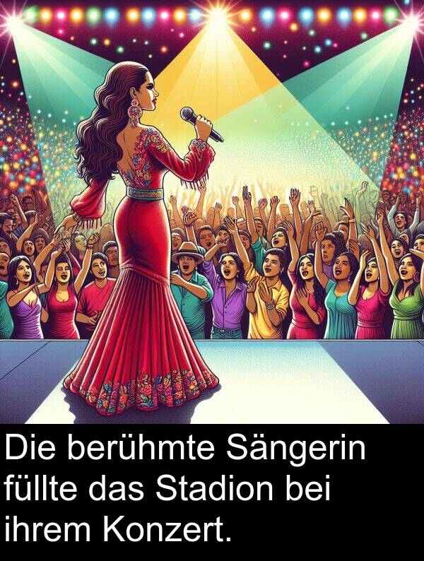 füllte: Die berühmte Sängerin füllte das Stadion bei ihrem Konzert.