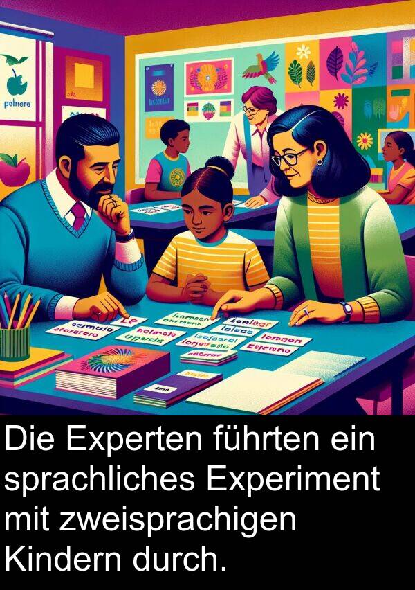 führten: Die Experten führten ein sprachliches Experiment mit zweisprachigen Kindern durch.