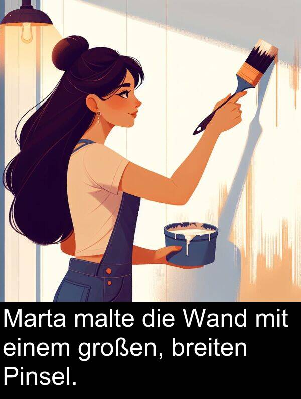 Wand: Marta malte die Wand mit einem großen, breiten Pinsel.