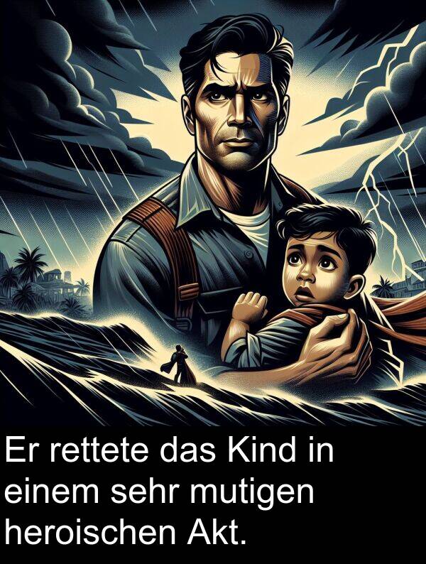rettete: Er rettete das Kind in einem sehr mutigen heroischen Akt.