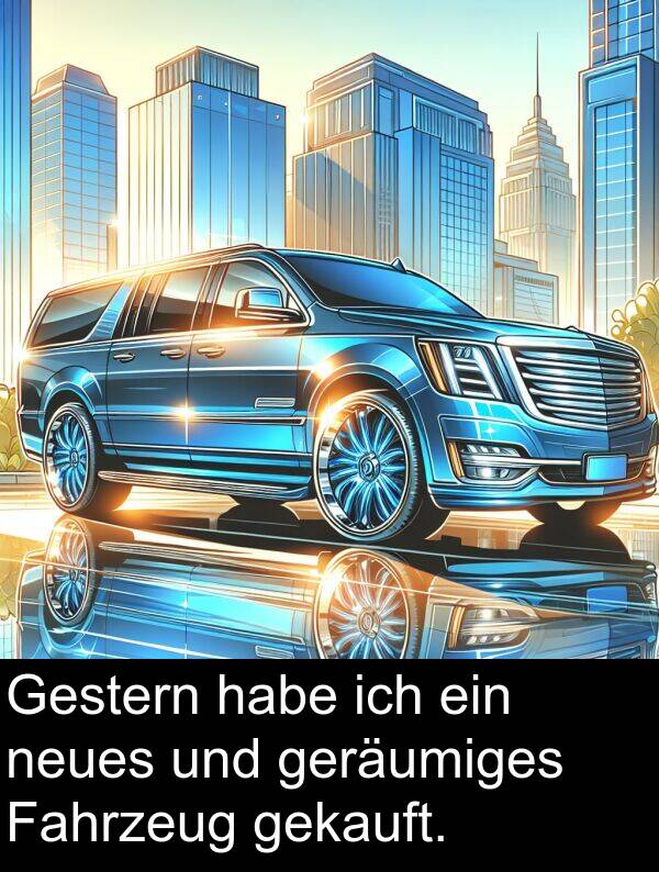 Fahrzeug: Gestern habe ich ein neues und geräumiges Fahrzeug gekauft.