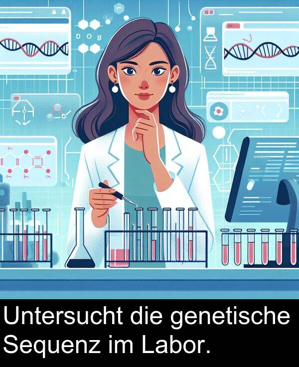 Untersucht: Untersucht die genetische Sequenz im Labor.