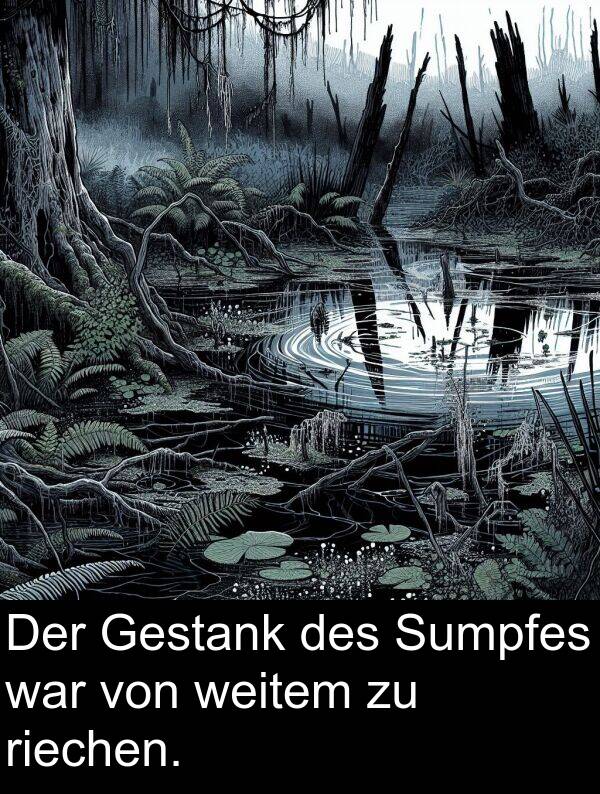 Sumpfes: Der Gestank des Sumpfes war von weitem zu riechen.