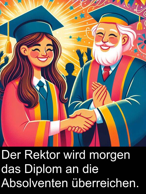 wird: Der Rektor wird morgen das Diplom an die Absolventen überreichen.