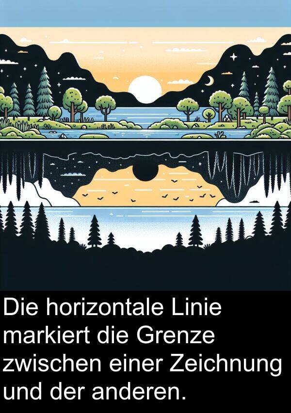 markiert: Die horizontale Linie markiert die Grenze zwischen einer Zeichnung und der anderen.