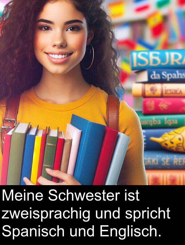 Spanisch: Meine Schwester ist zweisprachig und spricht Spanisch und Englisch.
