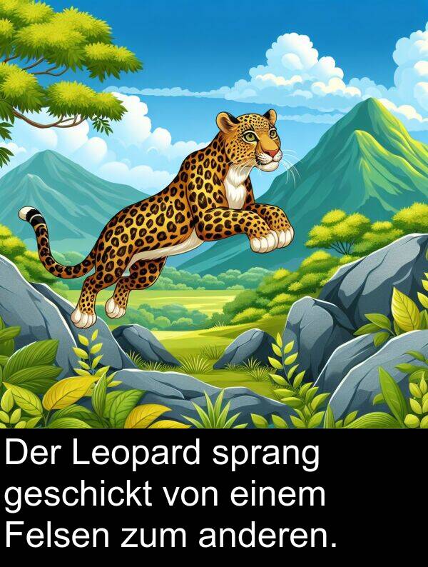 Felsen: Der Leopard sprang geschickt von einem Felsen zum anderen.