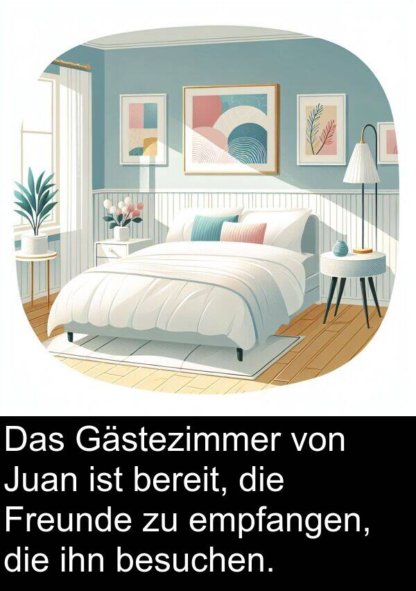 Gästezimmer: Das Gästezimmer von Juan ist bereit, die Freunde zu empfangen, die ihn besuchen.