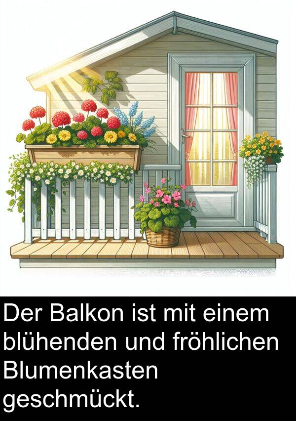 fröhlichen: Der Balkon ist mit einem blühenden und fröhlichen Blumenkasten geschmückt.