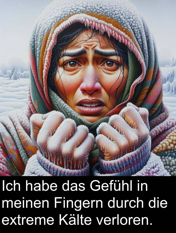 Fingern: Ich habe das Gefühl in meinen Fingern durch die extreme Kälte verloren.