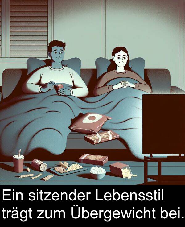 trägt: Ein sitzender Lebensstil trägt zum Übergewicht bei.