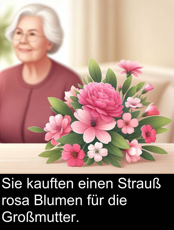 Strauß: Sie kauften einen Strauß rosa Blumen für die Großmutter.
