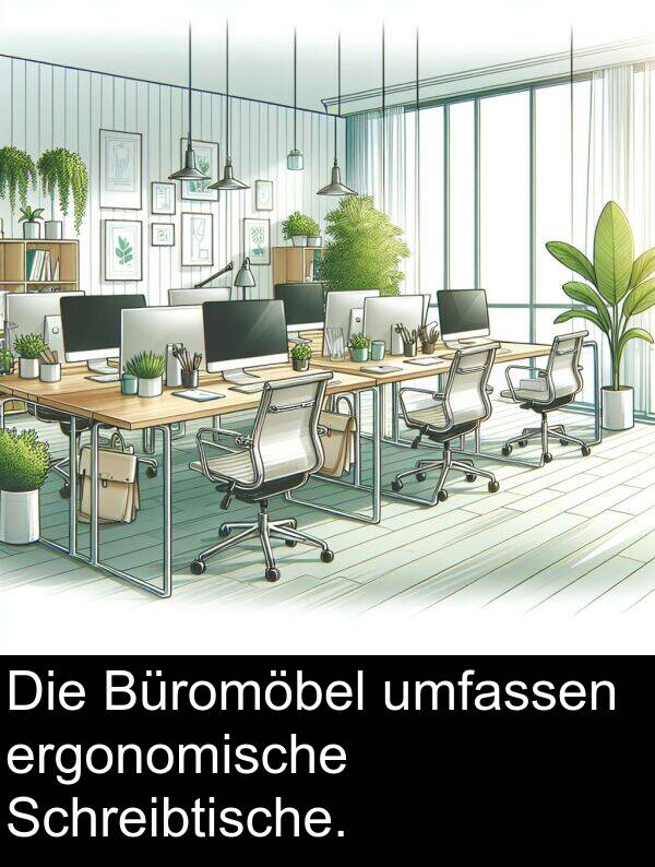 Büromöbel: Die Büromöbel umfassen ergonomische Schreibtische.